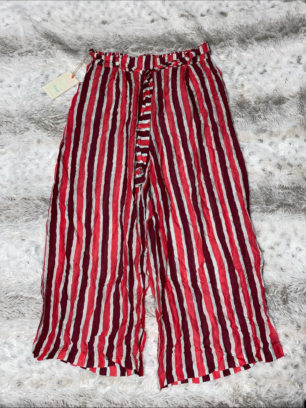 Striped Red and White Kids Wide-Leg Bottoms